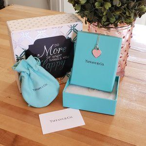 Return to Tiffany Pink Enamel Heart Tag Ne…